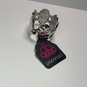 Bracelet- silver design, adjustable stretchy wrist band. One size fits most